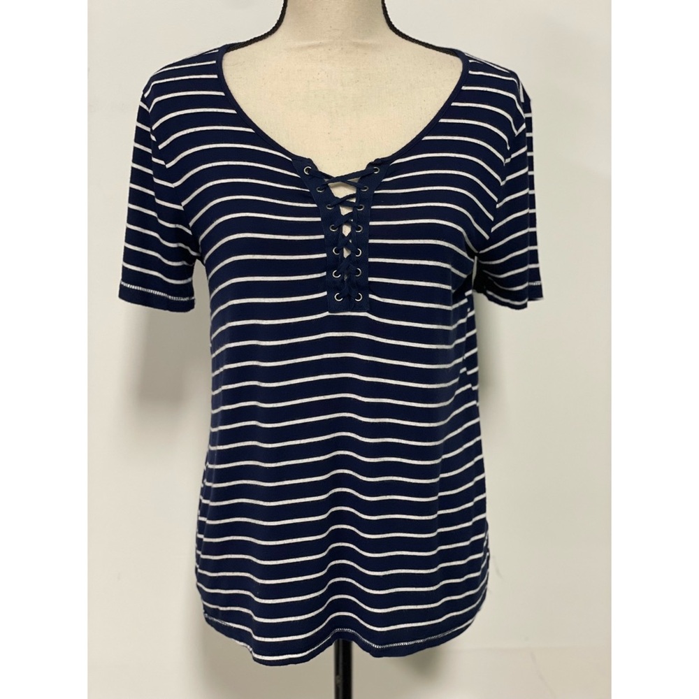 So Striped Short Sleeve T-Shirt Blue & White Juniors Size M
